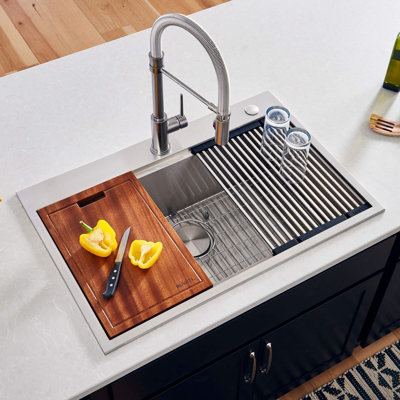 Ruvati 33 x 22 inch Workstation  Drop-in  Rounded Corners Stainless Steel Kitchen Sink
