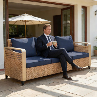 Outdoor Patio Sofa,Garden Rattan Wicker Sofa