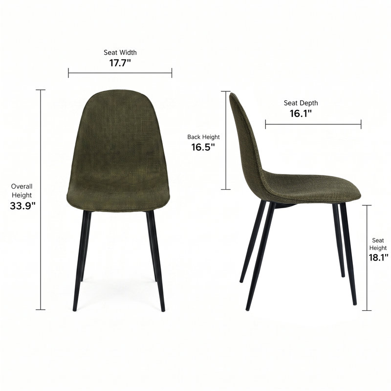 Chaises d'appoint rembourrées Delfinia, Tissu vert lime, Noir