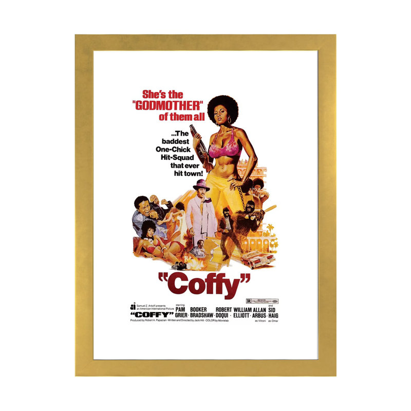 Coffy - publicité, H 24 po x l 16 po x P 1 po, Blanc, Papier encadré doré