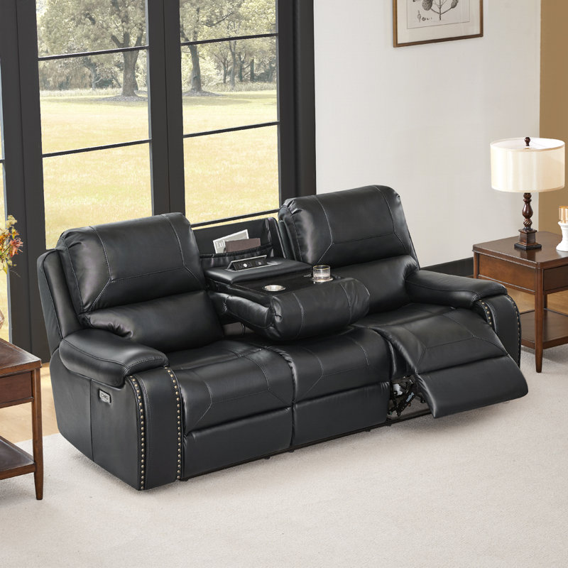 87.4'' Wide Power  Reclining Sofa with USB Ports, Black