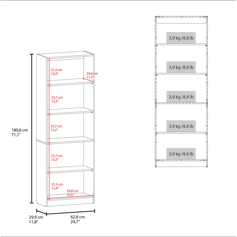 Home 4 Shelves Bookcase Kronos, Open Storage, Stained Walnut