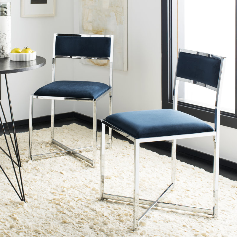 Chaise d'appoint rembourrée en métal Walsh, Bleu marine