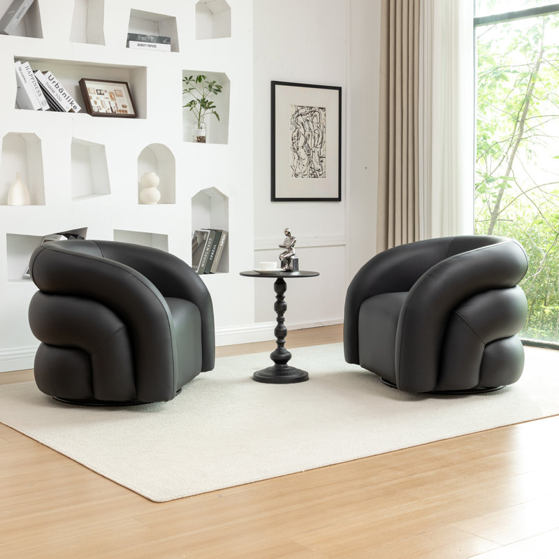 Coyle Artificial Leather Swivel Barrel Chair, Black
