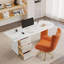 Bureau en bois manufacturé courbé orange avec 3 tiroirs-287048724-287048723