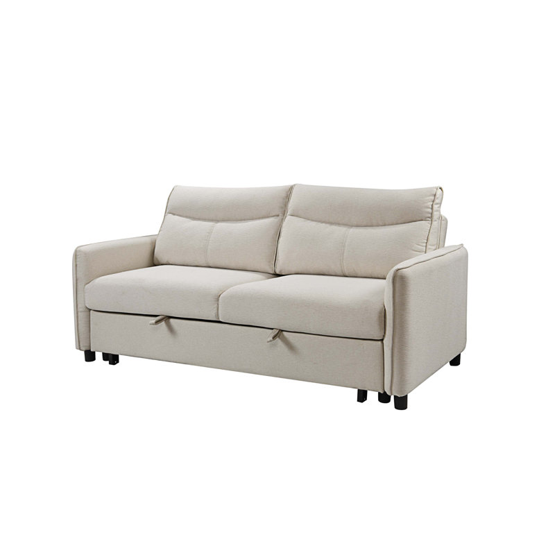 Upholstered 74.41'' Sleeper Sofa, Beige Fabric