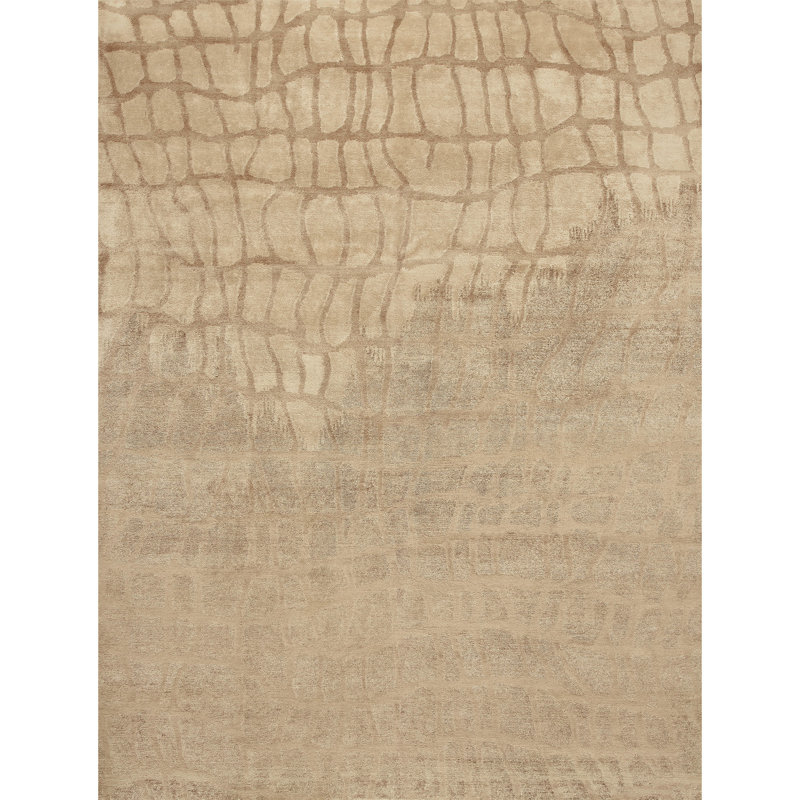 Hand Knotted Abstract Area Rug in Brown/Nutmeg, Rectangle 9' x 12'