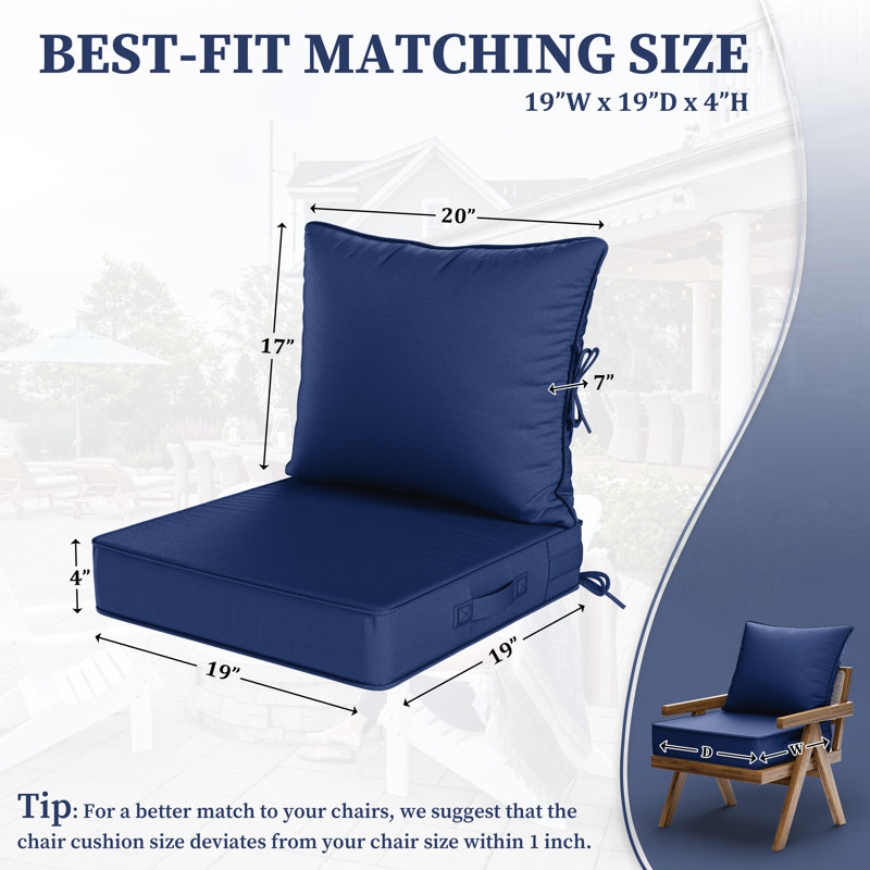 Outdoor Deep Seating Cushion Set Indoor And Outdoor Seat / Back Cushion, Blue, 19" W x 19" D