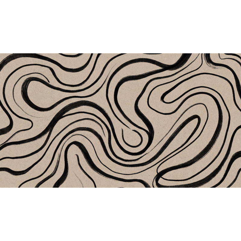 Papier peint abstrait lignes noires ondulées, Peler et coller, 200"x120"