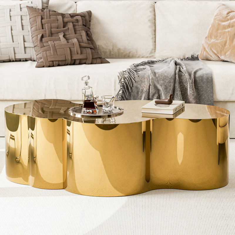 Modern Gold Stainless Coffee Table, Small Cloud Fashion Design,No Installation, 15.7" H x 51.1" W x 19.6" D