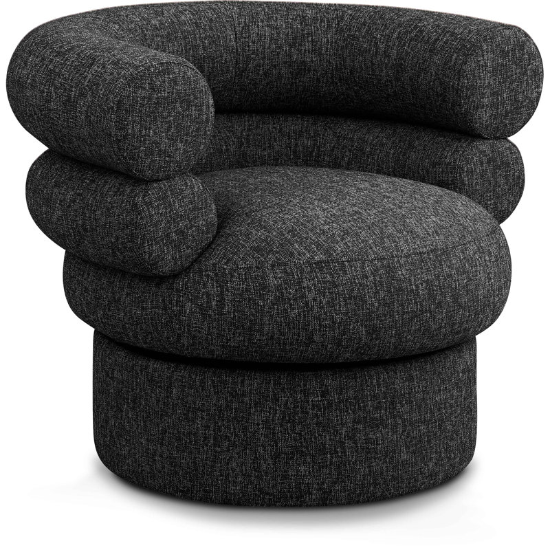 Hyypio Linen Textured Fabric Accent Swivel Chair, Black Linen Textured Fabric