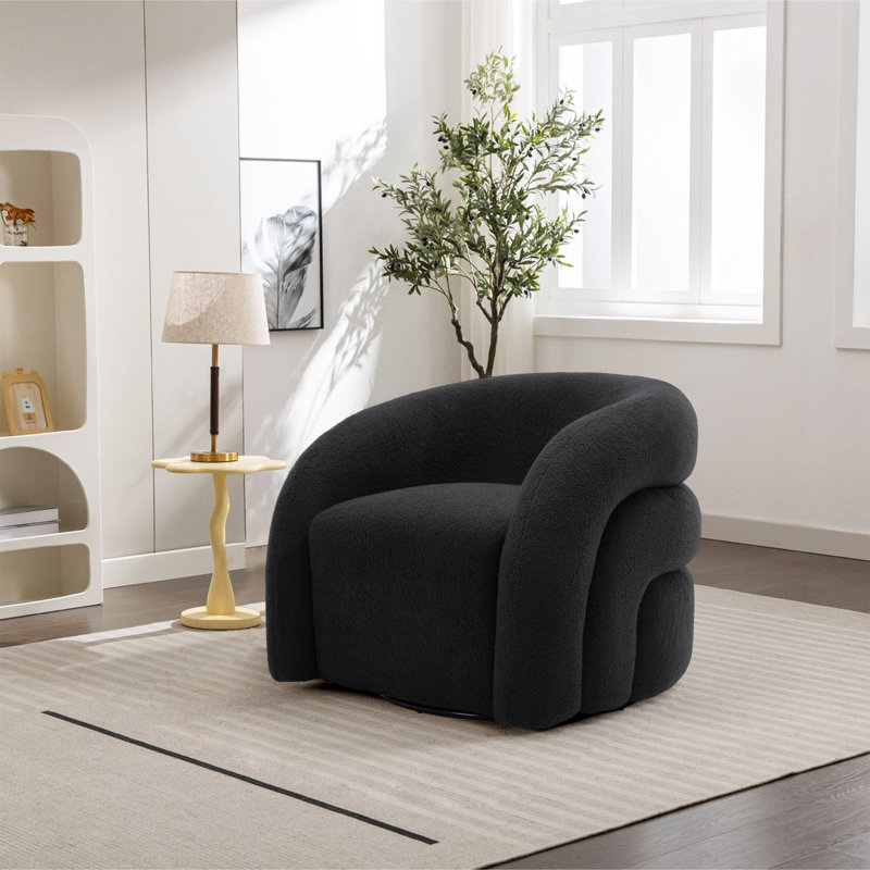 Fauteuil demi-tonneau pivotant rembourré Aunna, Mélange de polyester noir
