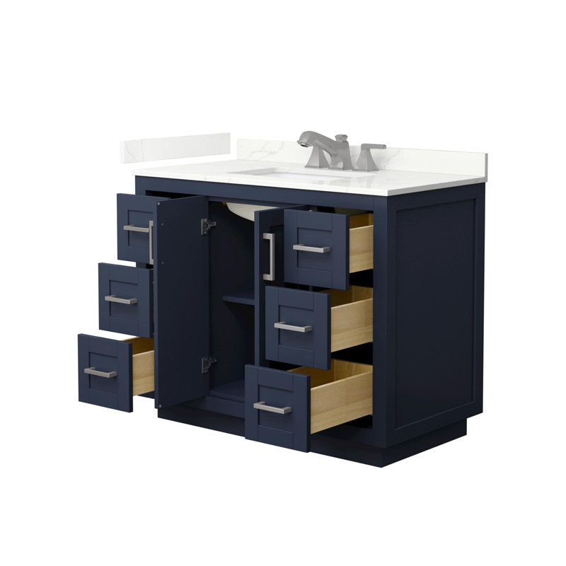 Meuble-lavabo simple autoportant 42 po avec plateau en quartz Miranda, Bleu foncé, Quartz Giotto, Nickel brossé