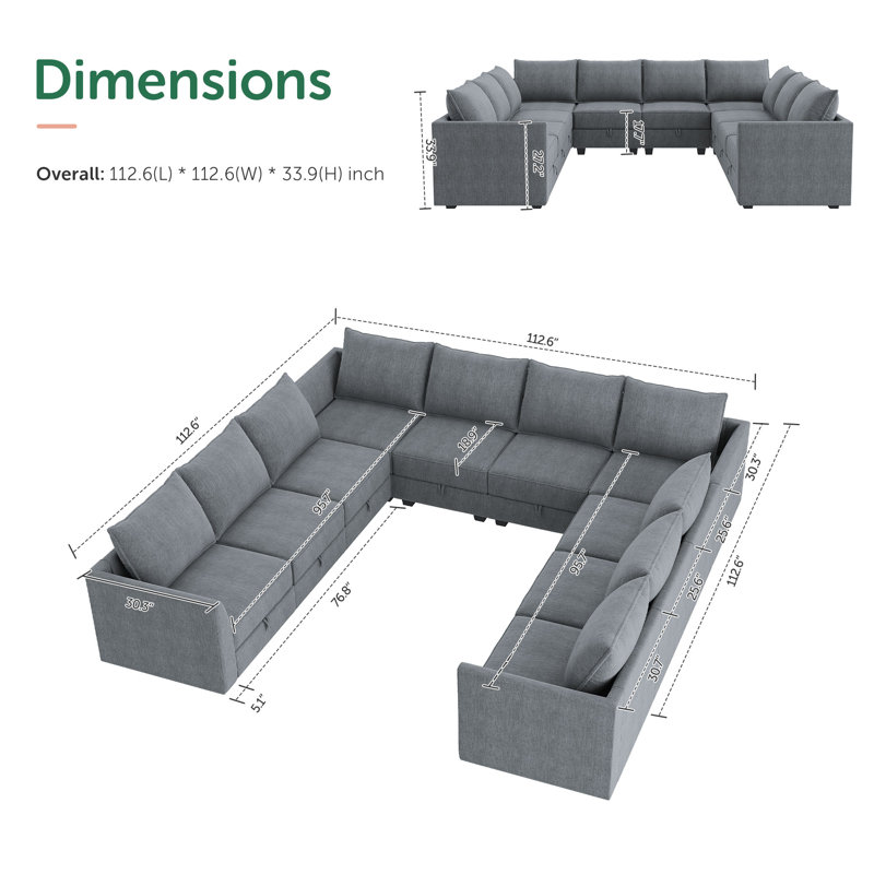 Très grand canapé modulaire d'angle modulaire, Polyester gris bleuâtre
