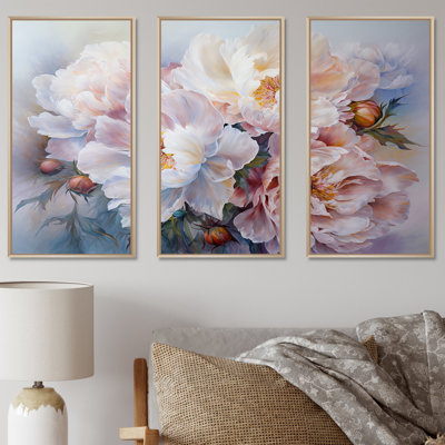 Pink And White Peonies Florescence Charm - Peonies Wall Art Print Set