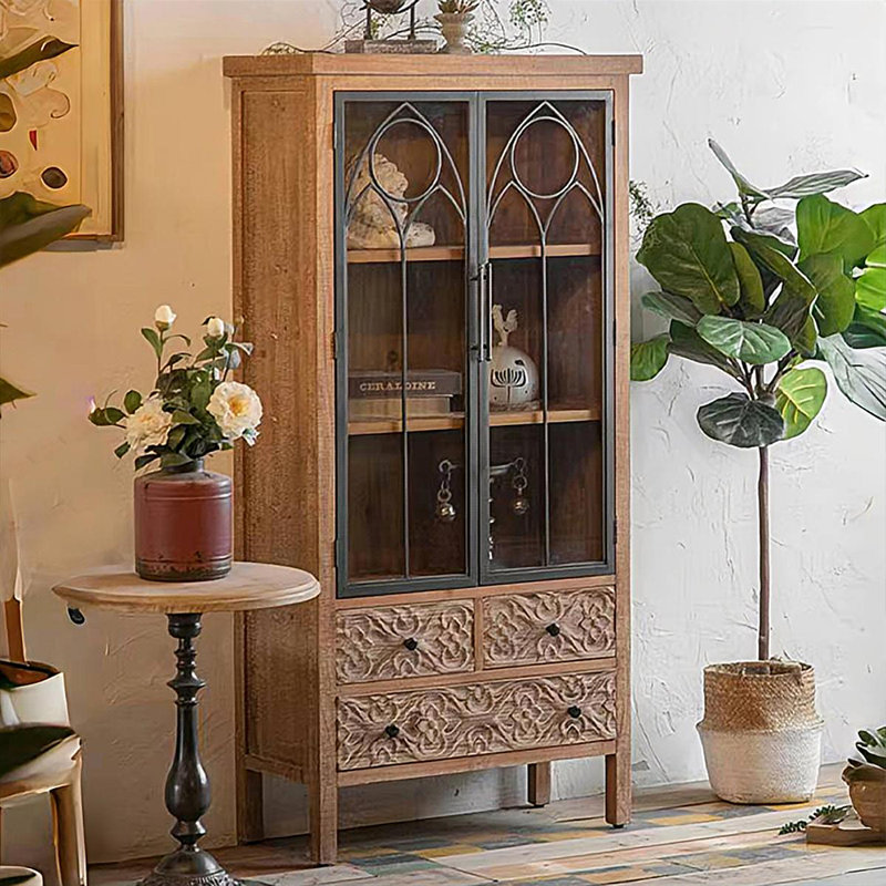 Retro Walnut Solid Wood Accent Cabinet