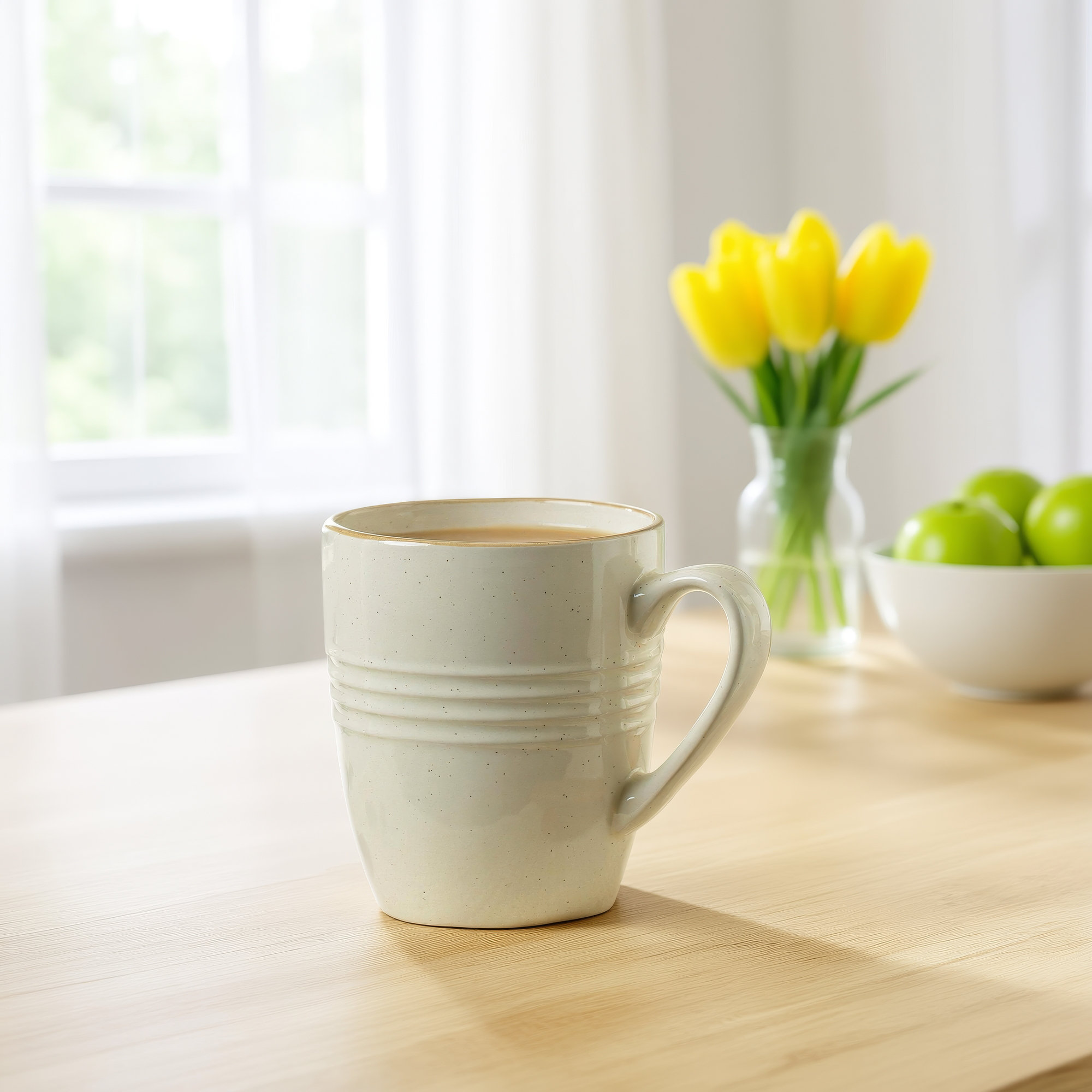 Birch Lane Kestwick 14oz Stoneware Coffee Mug Set (Set of 4), Vanilla White