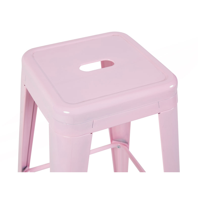 Iron Counter Stool with Iron Frame, Pink, 2