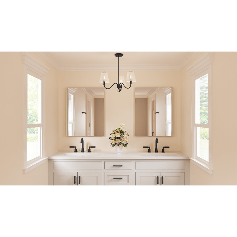 Amedio Linear Chandelier, Matte Black, 3 Lights, 10.75" H x 21.75" W x 21.75" D