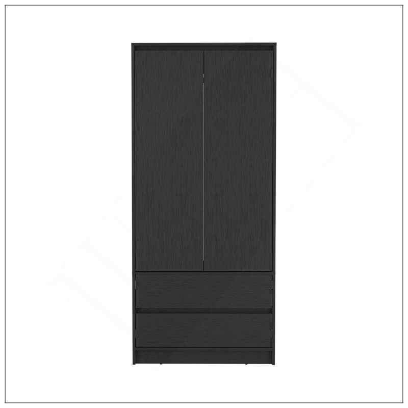 Armoire 2 tiroirs, porte double, tringle de suspension - blanc, Blanc