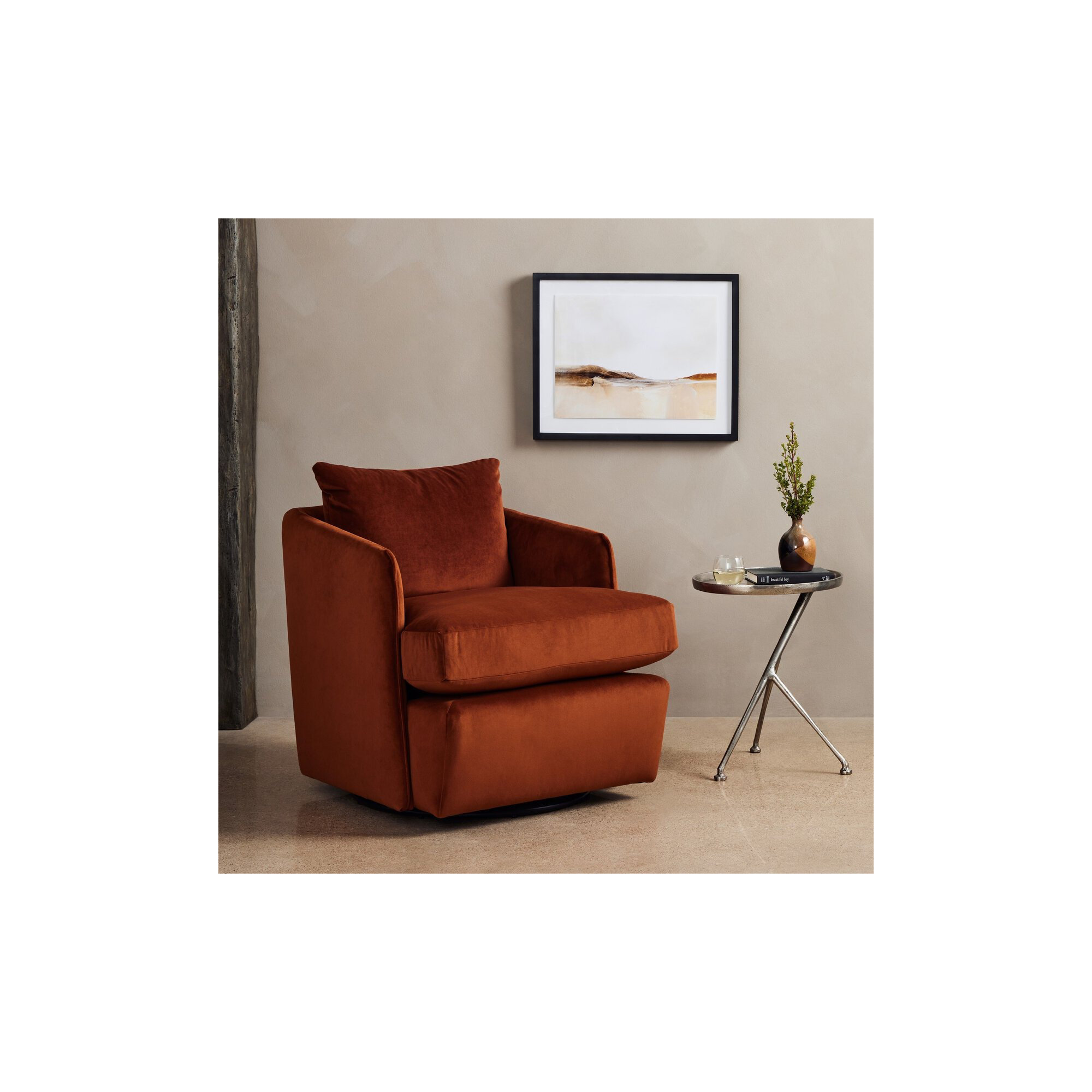 Upholstered Swivel Barrel Chair, Orange