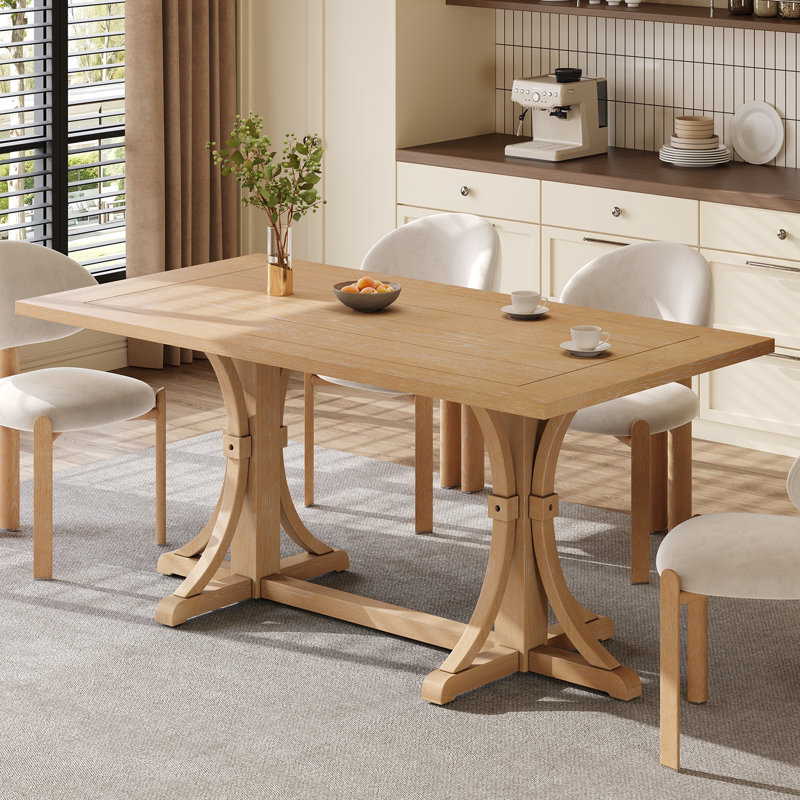 Table de salle à manger avec base à tréteaux, Natural Wood Wash