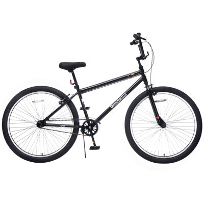 26 Inch Freestyle Bike for Teens, Steel Frame Single-Speed Bicycle with 2 Pegs , Front Caliper Brake and Rear V Brake, Bicycle for Boys and Girls