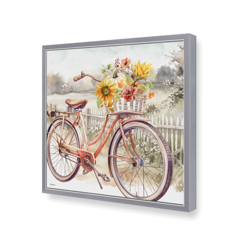 «Fall Floral Bicycle II» par Nicole DeCamp, reproduction d'art, L 30 po x H 30 po, Argent, Impression encadrée