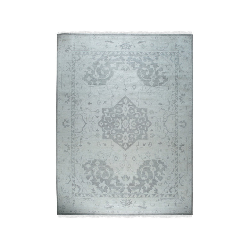 Gray Hand-Knotted Wool Classic Oushak Traditional 9' x 12' Area Rug