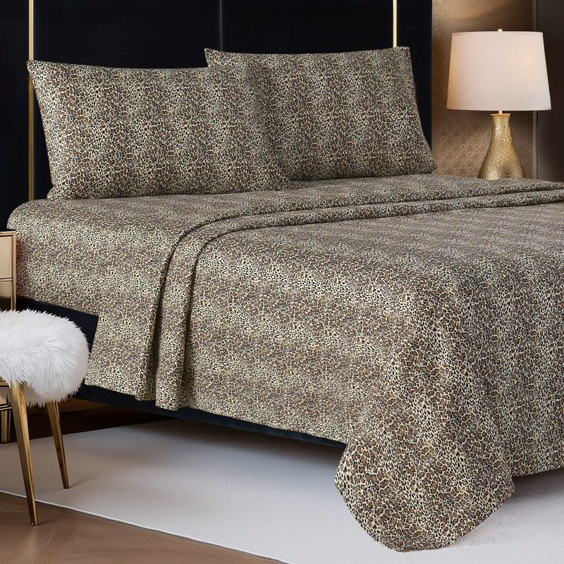 Baby Phat Printed Microfiber Sheet Set, Queen, Natural Cheetah - Brown