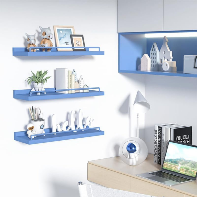Tablette flottante en bois 3 pièces Talissa, Bleu