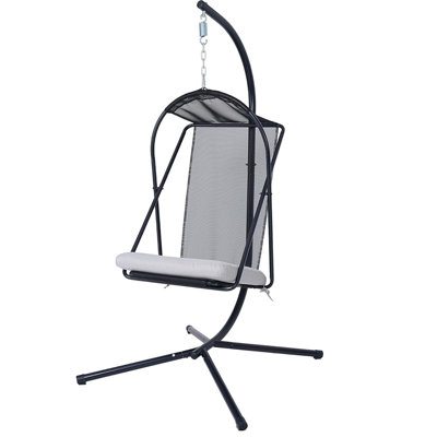 Balancelle suspendue avec support, hamac intérieur et extérieur avec coussin et appui-tête, chaise suspendue en C pour patio, balcon, chambre à coucher, blanc
