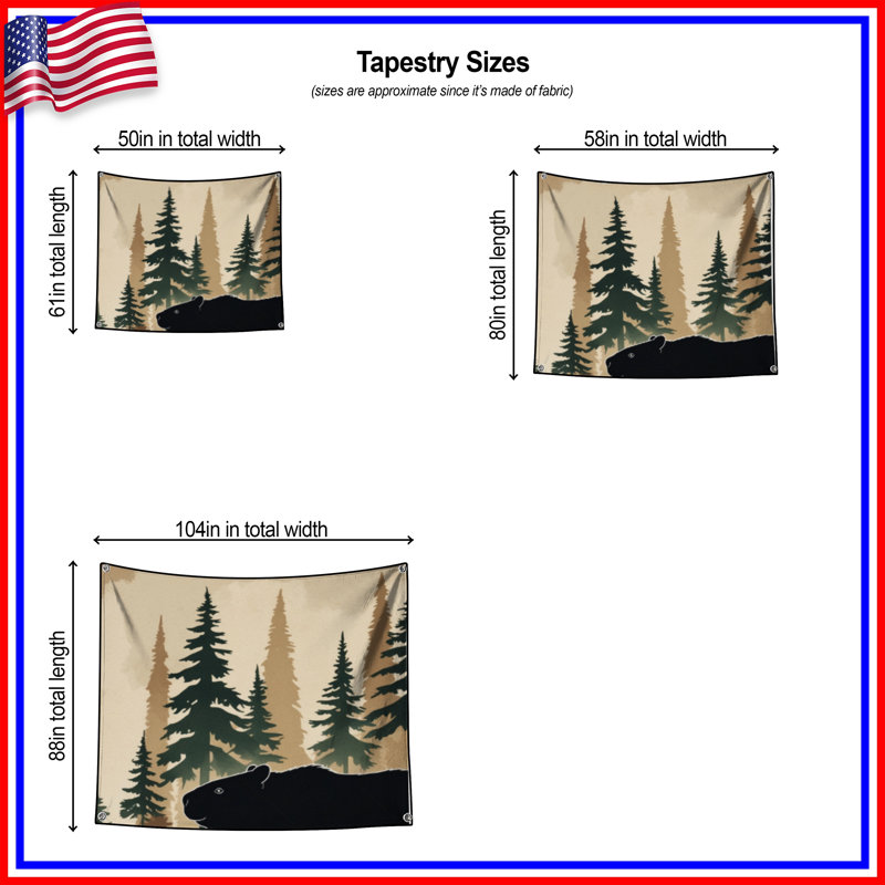 Tapisserie Capybara Silhouette Forest - décoration murale Capybara, H 50 po x l 60 po avec 4 œillets
