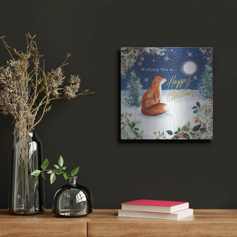  «Festive Fox» par Elle Media Group SA, art mural en métal, 12 po x 12 po, H 12 po x l 12 po