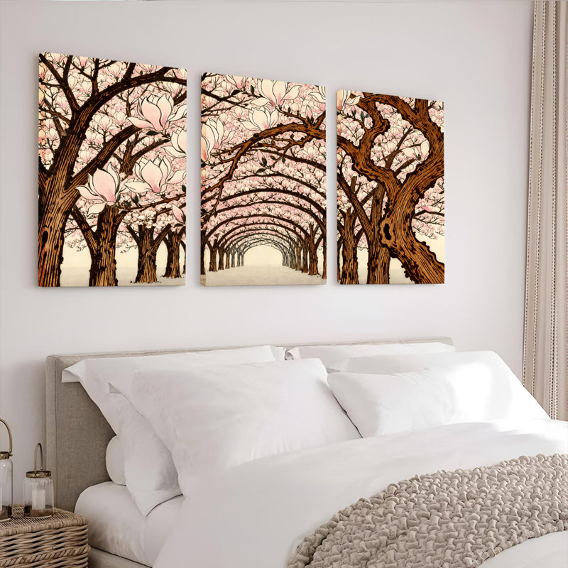 «Cherry Blossom Tree Tunnel», ensemble de 3 reproductions d'art sur toile, H 18 po x l 36 po