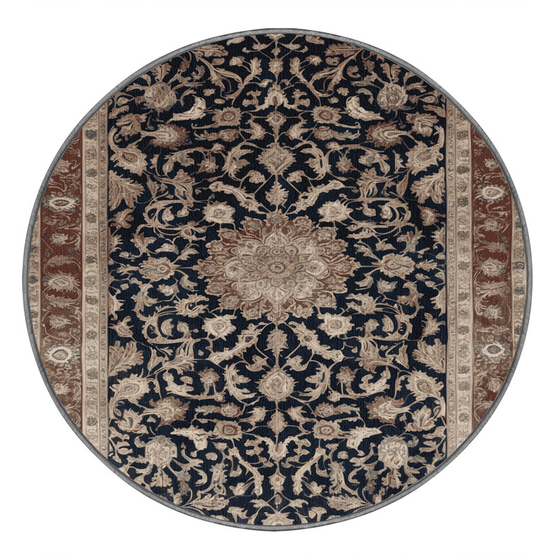 Tapis persan gris lavable à la machine, Rond 4 pi