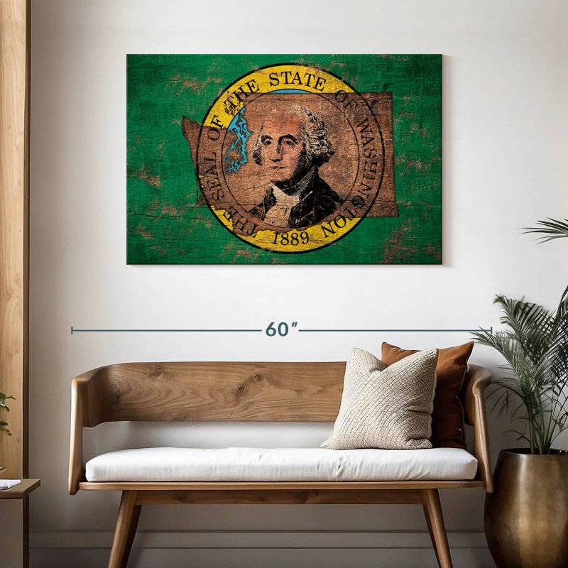 Borges State Map Over Washington Flag, 30" H x 45" W