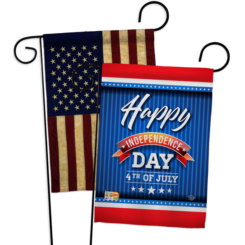 Drapeau de jardin en polyester recto verso 4 x 13,5 po 4 juillet