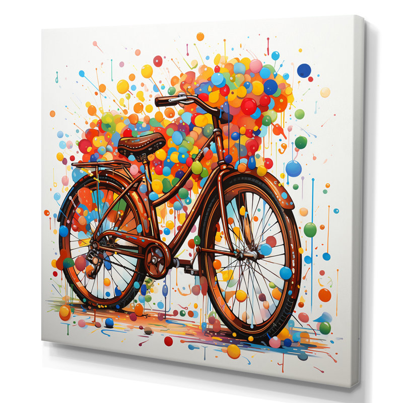 «Bicycle Joyful Rides Pointillism I», reproduction sur toile, H 24 po x l 24 po x P 1 po, Toile tendue