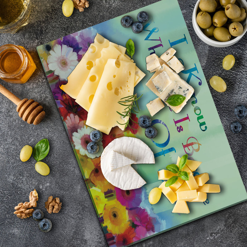 Ambesonne Saying Cutting Board Large Size Romantic Words with Flowers Multicolor