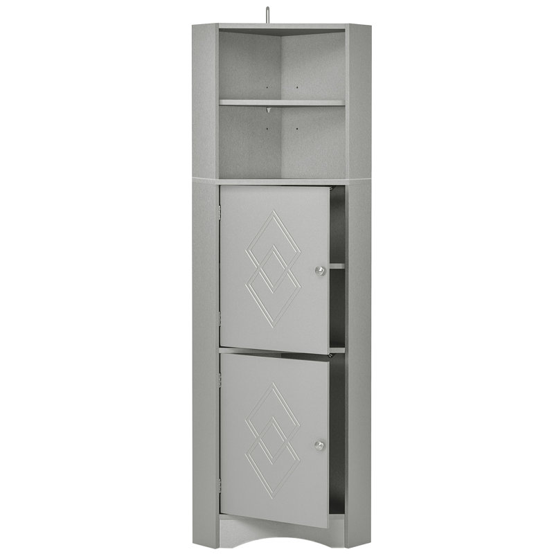 Armoire de coin pour salle de bain de 61,02 po de hauteur avec portes et tablettes réglables, Gris