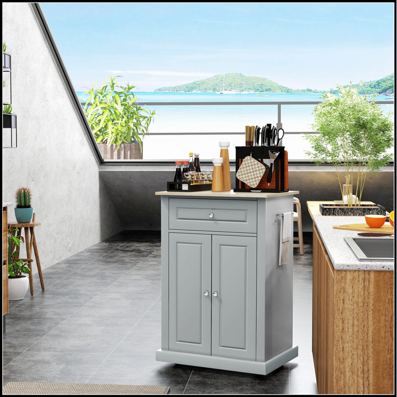 Chariot pour îlot de cuisine roulant avec tiroir, tablette réglable et 2 porte-serviettes pour un rangement et une mobilité efficaces