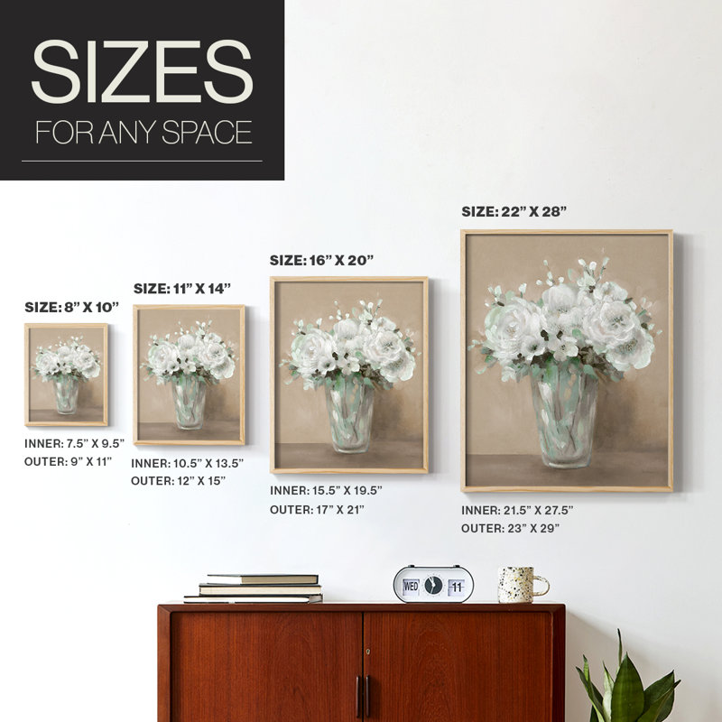 Reproduction encadrée de fleurs blanches - bois massif, Naturel, H 21 po x l 17 po