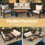 Ensemble de conversation pour 5 personnes avec structure en bois massif et acier, ensemble de mobilier de patio avec canapé 3 places, 2 chaises et table basse, coussins beiges-738006455