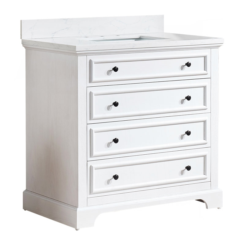 Meuble-lavabo simple autoportant de 36 po avec plateau en marbre entièrement assemblé