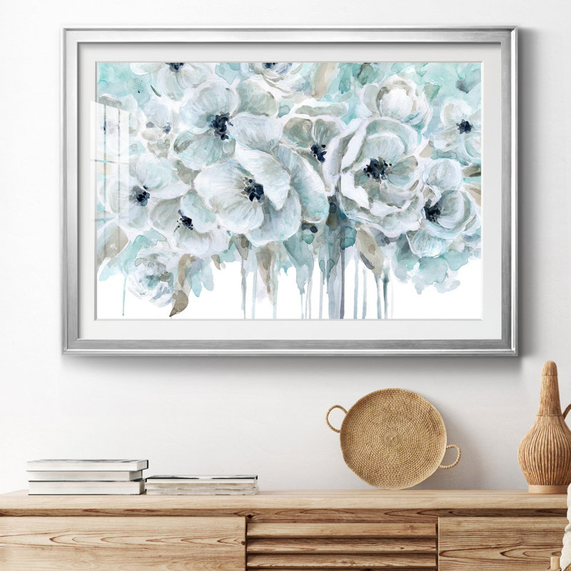 Bleu sarcelle harmonie II - peinture encadrée, H 22,5 po x l 30,5 po x P 1,5 po, Papier avec cadre argenté, Blanc mat