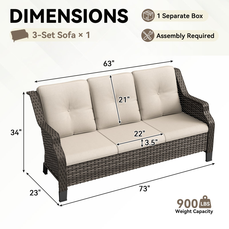Berns 73'' Wide Rectangle Wicker Patio Sofa with Cushions, Beige