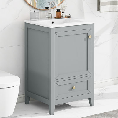 Meuble-lavabo avec lavabo, armoire de salle de bain avec porte à fermeture douce et tiroir
