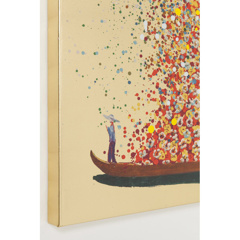 Canvas Picture Flower Boat, 100cm H x 80cm W x 3.5cm D, Gold/Red