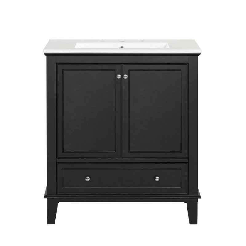 Ensemble de meuble-lavabo 30 po avec lavabo, armoire de salle de bain multifonctionnelle avec portes et tiroir, structure solide et panneau en MDF